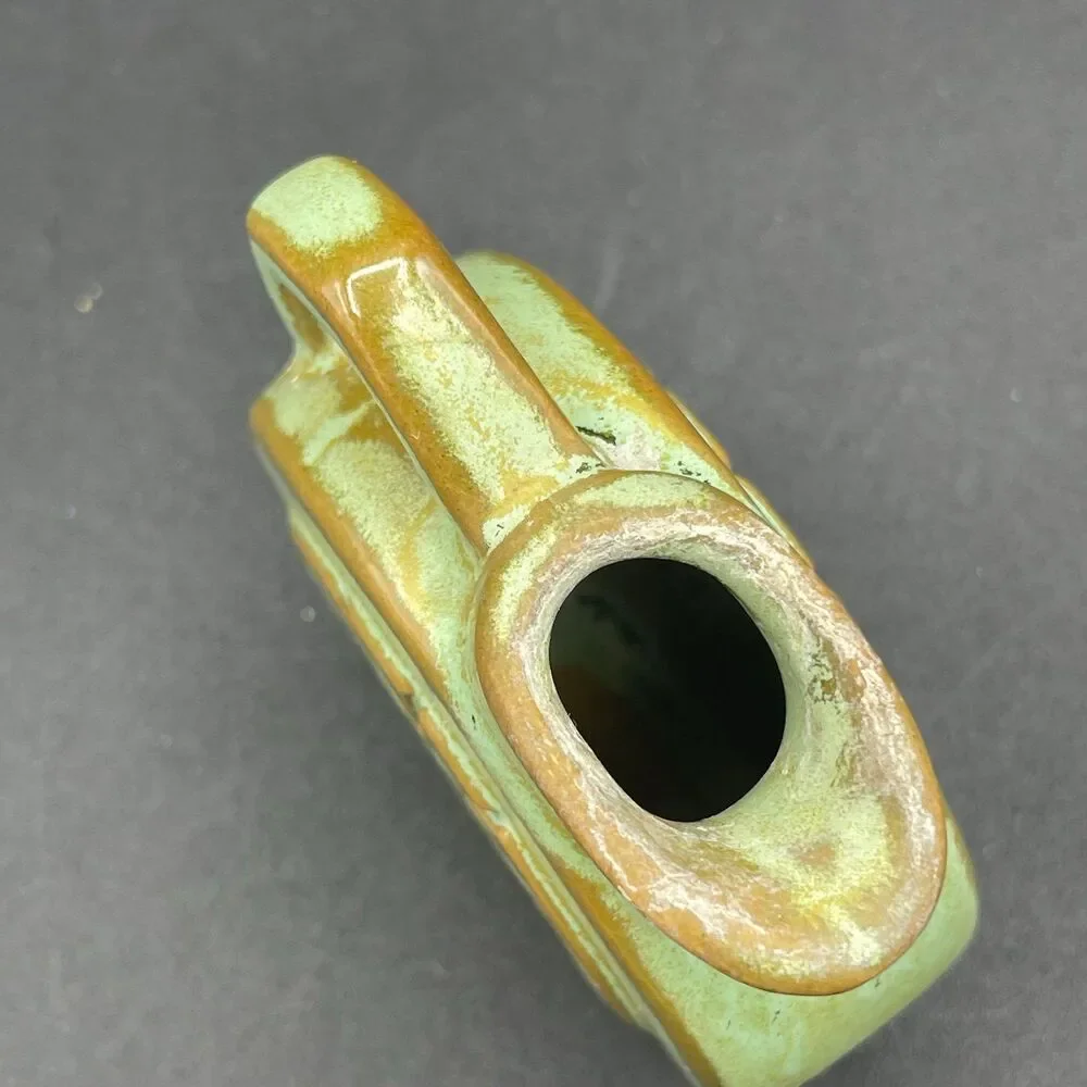 Vintage Frankoma Pottery Prairie Green Distressed Mayan Aztec Mini Pitcher #551